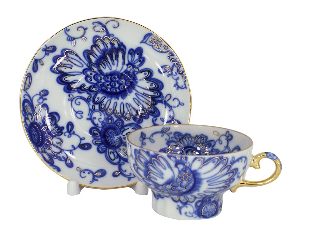 Lomonosov Russia　ロモノーソフ　フィギュリン　バード　2点セット Amazon.co.jp: Lomonosov磁器セットSinging Garden 2pc Cup and Saucer